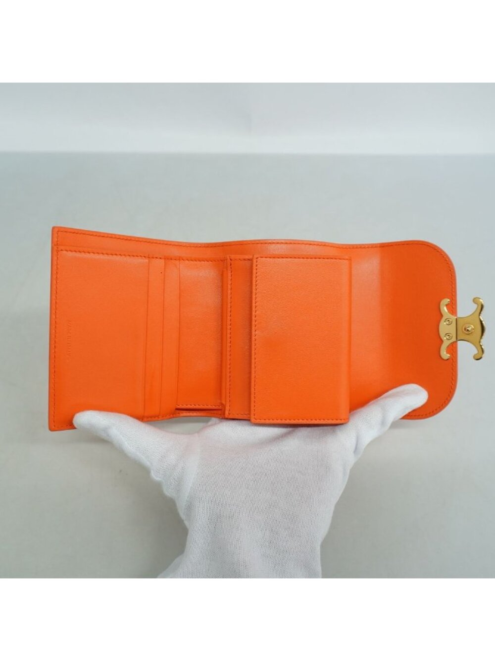 Celine Trifold Wallet Triomphe Leather Orange Gold - Picture 3 of 7